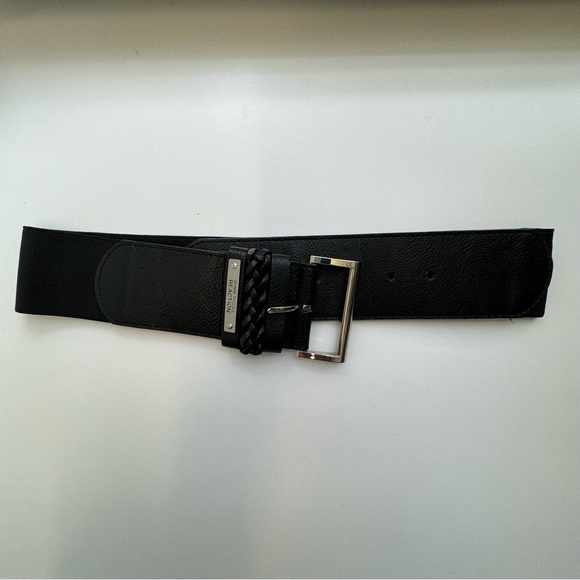 Kenneth Cole Reaction black wide stretchy elastic belt with silver buckle, S/M - Picture 1 of 10